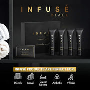 Infuse Black Amenity Kit | Boxed Hotel Toiletries | Bulk Set 1 oz Travel Size Shampoo, Conditioner, Lotion, Body Wash & Cl...