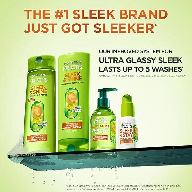 Garnier Fructis Sleek & Shine Shampoo, Conditioner + Anti-Frizz Serum Set for Frizzy, Dry Hair, Argan Oil (3 Items), 1 Kit...