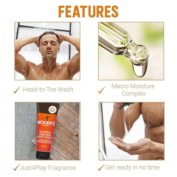 Woody's 2-in-1 Hair and Body Wash for Men - Sulfate-Free, Hydrating, Refreshing Scent, Daily Cleanser for Hair & Skin, 8 o...