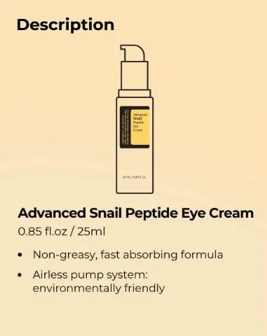 Tristar Advanced Snail Peptide Eye Cream, Anti-Wrinkle, Anti-Aging, Dark Circle Removing, Brightening Night Cream, 73.7% S...