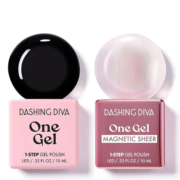 Dashing Diva One Gel Color & Magnetic Topper Duo - 8Ball - Real Black & Iridescent Glitter Topper - 3-in-1 Base Coat, Nail...