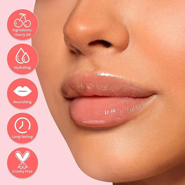 Hydrating Lip Glow Oil Long-Lasting Nourishing Lip Gloss Moisturizing Non-Sticky Plumping Lip Stain Tinted Cherry Oil Lip ...