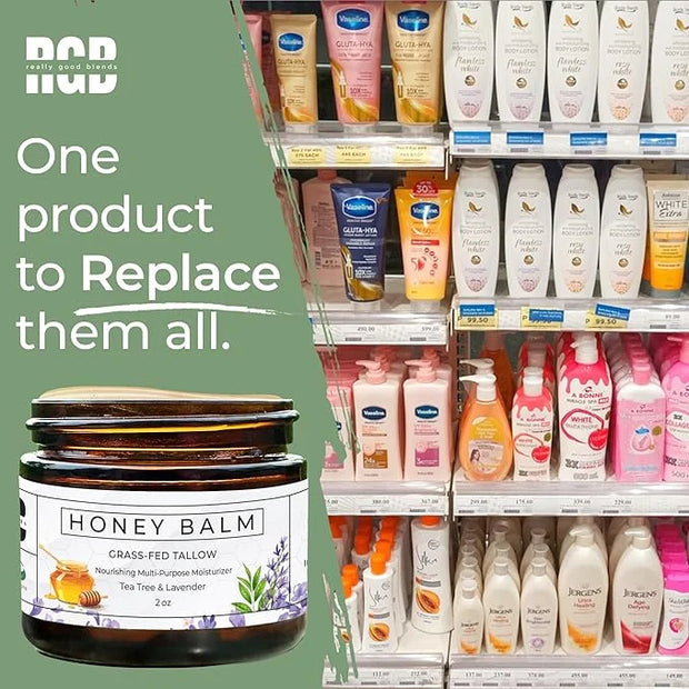 Tallow and Honey Balm, Organic Body Butter, Grass-Fed Beef Tallow for Skin, Soothing All-Natural Moisturizer for Body and ...