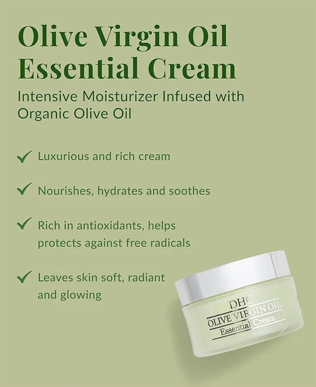 DHC Olive Virgin Oil Essential Cream, Moisturizer, Hydrating, Promotes Skin Elasticity, Radiant, Fragrance and Colorant Fr...
