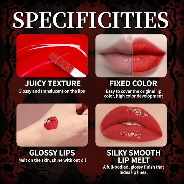 Vinyl Red Velvet Ink Liquid Lipstick with Black Lip Liner Gothic Lip Combo Halloween Makeup, Long Wear Waterproof Lip Glos...