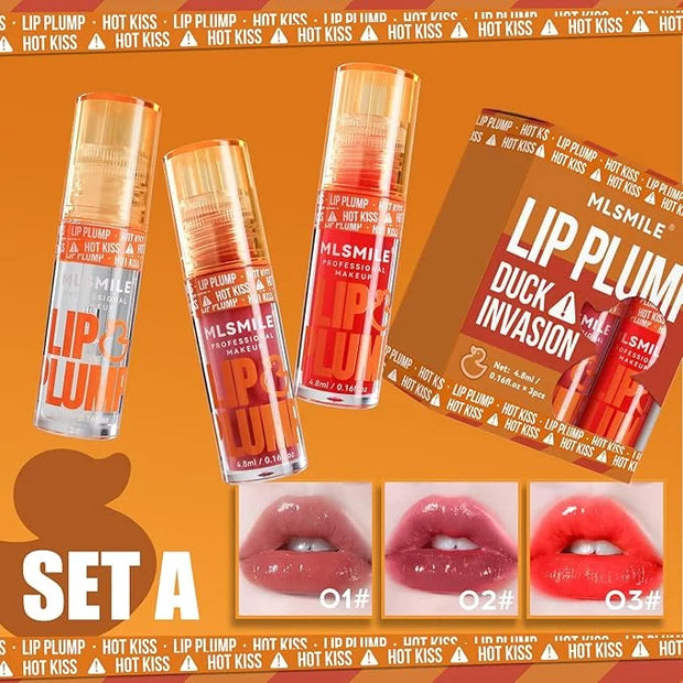 3 Colors Duck Lip Plumper Gloss,High Pigment Plumping Lip Gloss,Hydrating Lip Glow Oil, Lip Balm for women, Vegan Lip Make...