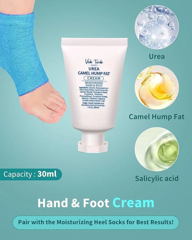 VTS Foot and Hand Care Kit - Includes Tea Tree Oil, Salt Scrub, Serum, Urea Cream 40 Percent, Moisturizing Heel Socks - Ho...