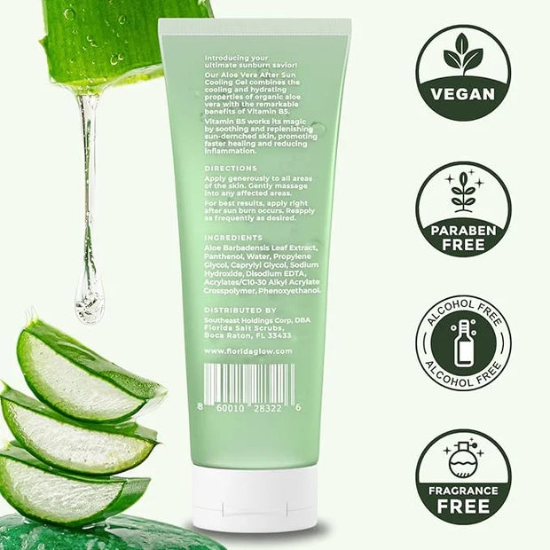 Aloe Vera After Sun Gel by Florida Glow - Organic Aloe Vera Gel for Sunburn Relief - 98% Pure Aloe Vera Moisturizer for Fa...