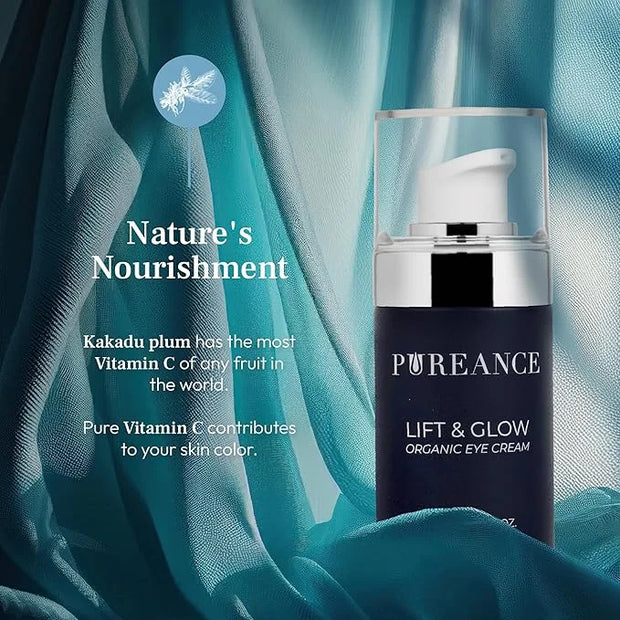 PUREANCE Organic Eye Cream for Dark Circles and Puffiness for Menopausal Skin I Anti Aging Eye Cream for Women with Kakadu...
