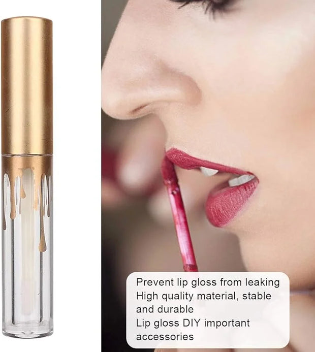 10 pcs Empty Lip Gloss Tubes, Transparent and Glod Plastic Lip Gloss Tube Containers DIY Lipstick Balm Travel Makeup Trans...