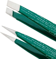 Tweezerman Emerald Shimmer Micro Mini Slant & Point Tweezer Set - Eyebrow Tweezers for Women and Men - Product Image