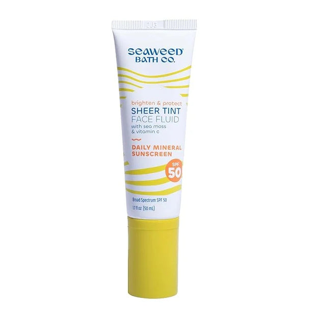 Seaweed Bath Co. Brighten & Protect Sheer Tint Face Fluid SPF 50 Zinc Oxide Sunscreen Lotion, 1.7 Oz., Tinted Mineral Faci...