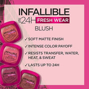 L'Oreal Paris Infallible Up to 24H Fresh Wear Soft Matte Blush, Blendable, Long-Lasting and Waterproof Cheek Make Up, Fear...