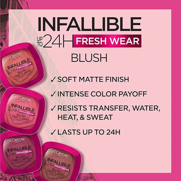 L'Oreal Paris Infallible Up to 24H Fresh Wear Soft Matte Blush, Blendable, Long-Lasting and Waterproof Cheek Make Up, Fear...