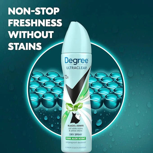 Degree UltraClear Antiperspirant Deodorant Dry Spray 4 pack for 72h Nonstop Sweat Protection For Women Pure Aloe Scent Ant...