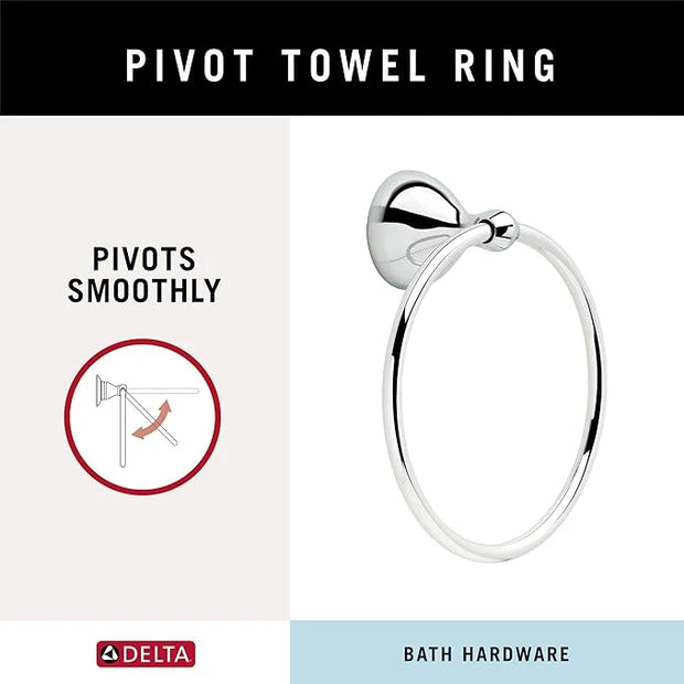 Delta Foundations (1-Pack) Hand Towel Holder Polished Chrome Towel Racks for Bathroom Wall Round Towel Ring Holder for Bat...