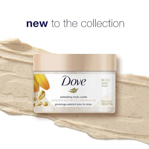 Dove Scrub for Silky Skin Oatmeal & Calendula Oil Body Scrub Exfoliates & Gives Lasting Nourishment 10.5 oz 4 Count - Prod...