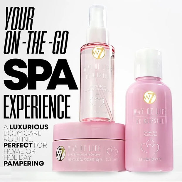 W7 VAY-CAY Be Blissful - Travel Size Skincare Set | Carry On Luggage Essentials: Shower Gel & Body Wash, Body Butter & Bod...