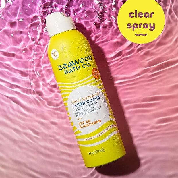 Seaweed Bath Co. Clear Guard SPF 40 Sport Broad Spectrum Sunscreen Spray, 6 Ounce, Sustainably Harvested Seaweed, Aloe, Av...