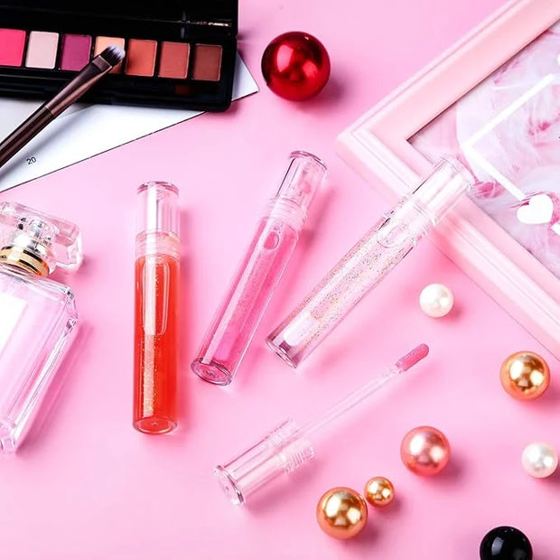 Hsei 100 Pcs Clear Lip Gloss Tubes 5 ml Empty Bulk Wand Balm Containers With Lids Cosmetic Bottles With Rubber Stoppers fo...