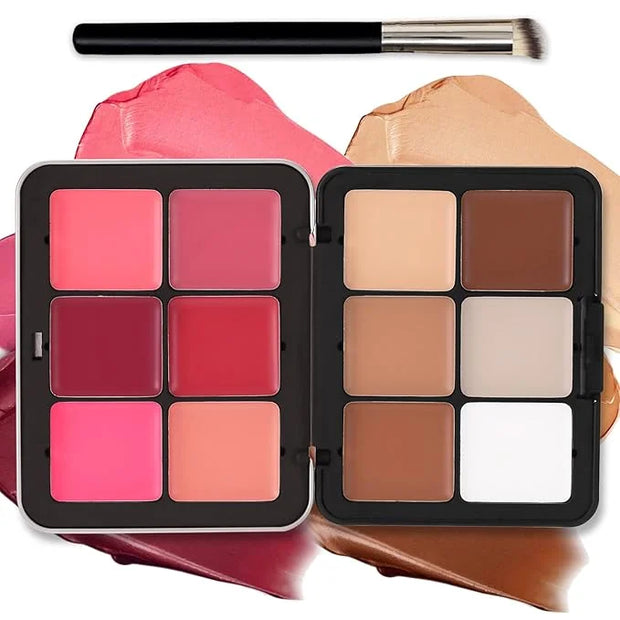 12 Colors Cream Blush Palette Cream Concealer Foundation Palette,Natural Matte Face Makeup Palette with Brush - Product Image