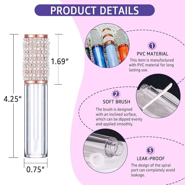 AMORIX 72pcs 5ml Diamond Lip Gloss Tubes with Wand Lipgloss Tubes Bulk Empty Rhinestone Lip Gloss Containers Bottles Cryst...