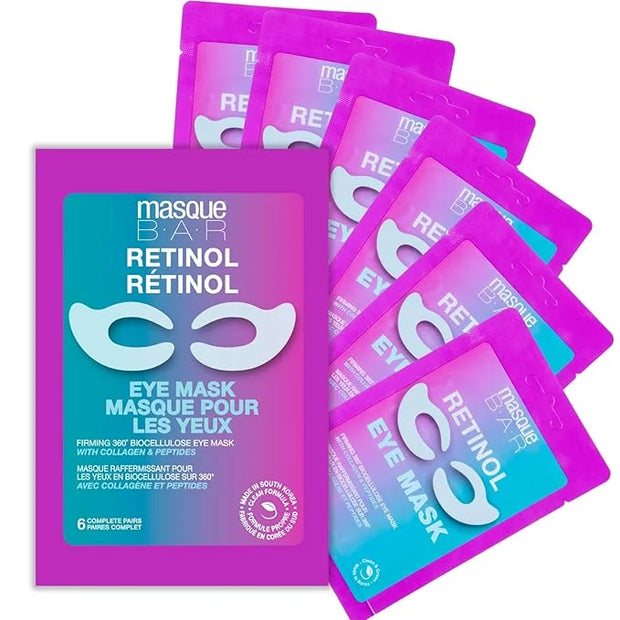 masque BAR Firming 360 Degree Bio Cellulose Retinol Eye Mask - Anti-Wrinkle Eye Patches with Collagen, Peptides, and Hyalu...