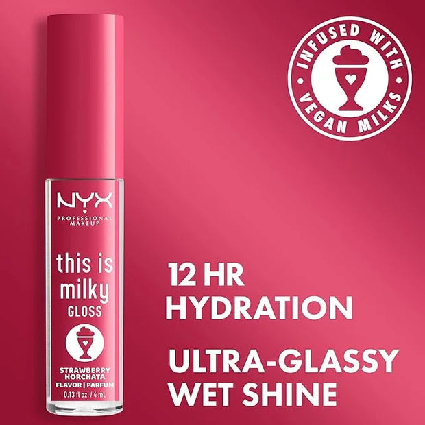 NYX PROFESSIONAL MAKEUP This Is Milky Gloss, Lip Gloss with 12 Hour Hydration, Vegan - Strawberry Horchata (Mauve Pink) - ...