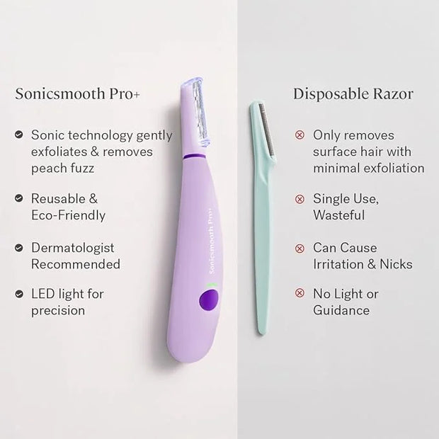 Michael Todd Beauty Sonicsmooth Pro+ Dermaplane Razor for Women Face + Eyebrow trimmer Dermaplaning System w/LED Light Pea...