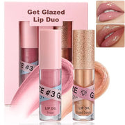 Lip Gloss Oil Set-2 Colors Hydrating Tinted Lipgloss Lip Glow Oil,Non-sticky Shiny and Vegan Lip Glaze, Glitter Crystal Je...