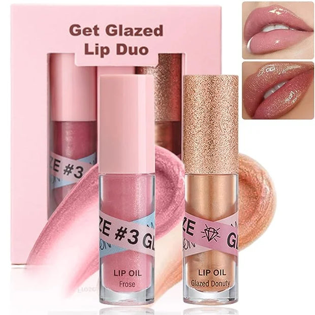 Lip Gloss Oil Set-2 Colors Hydrating Tinted Lipgloss Lip Glow Oil,Non-sticky Shiny and Vegan Lip Glaze, Glitter Crystal Je...