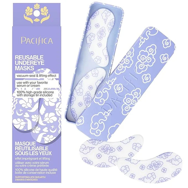 Pacifica Reusable Mask – Under Eye Mask Silicone Face Mask for Fine Lines & Dark Circles, Pair with Serum, Storage Tin Inc...