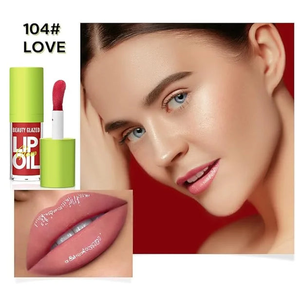 Beauty Glazed Big Brush Head Lip Oil, Ultra-Hydrating & Nourishing, Smooth Glossy Finish Lip Glow Oil, Shiny and Vegan Tin...
