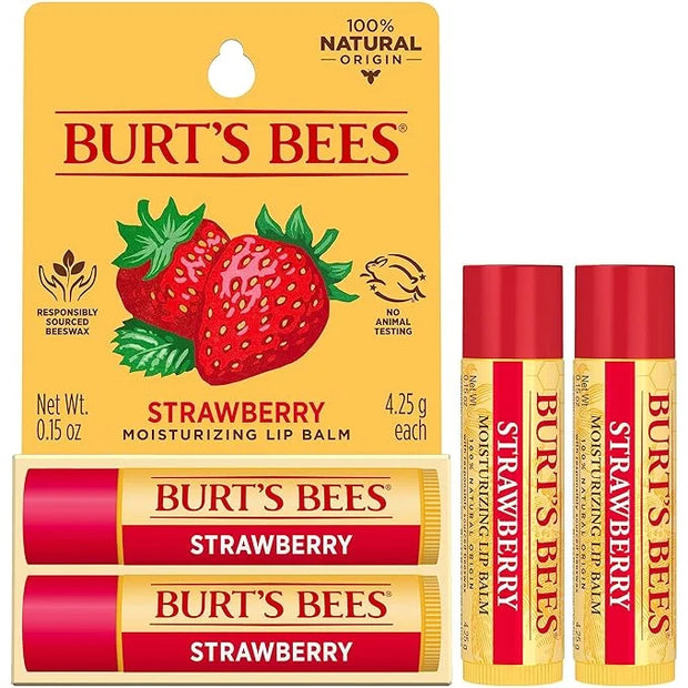 Burt's Bees Lip Balm - Strawberry, Lip Moisturizer With Responsibly Sourced Beeswax, Tint-Free, Natural Origin Conditionin...