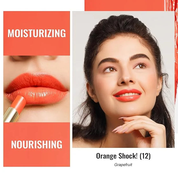 Oulac Moisturizing Shine Orange Red Lipstick for Women - 2 in 1 Orange Red Glossy Tinted Lip Balm, Hydrating Winter Lipsti...