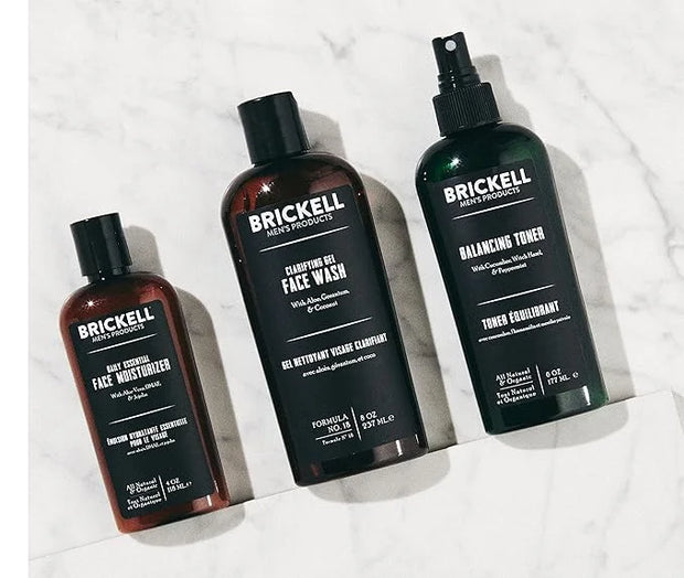 Brickell Men's Daily Face Cleanse Routine for Oily Skin, Alcohol Free Toner, Gel Facial Wash and Moisturizer, Natural and ...