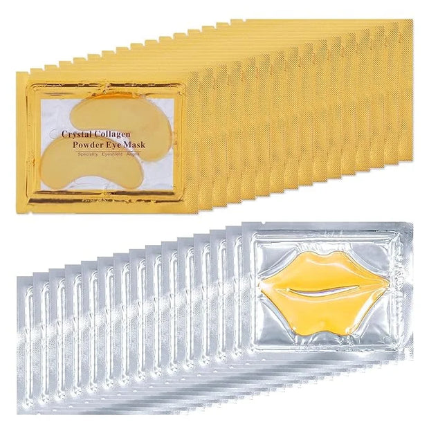 30 Pairs Lip Masks & Eye Masks, 24K Gold Gel Crystal Collagen Eye Patches for Puffy Eyes, Effectively Moisturizing & Reduc...