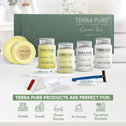 Terra Pure Green Tea Amenity & Accessory Kit | 1 oz Travel Size Shampoo, Conditioner, Lotion, Body Wash, 2 Soap Bars, Shav...