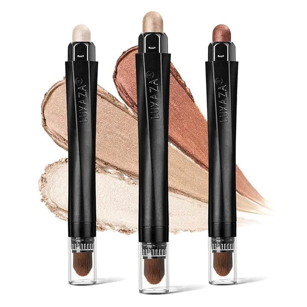 3PCS Eyeshadow Stick,Champagne Metallic And Shimmer Eye shadow Pencil Crayon Brightener Makeup with Crease-proof Formula,W...