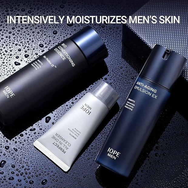 IOPE MEN BIO Anti-aging & Moisturizing Set, Cleanser, Emulsion, Conditioning Essence Serum and Soothing Aftershave, HOMME ...