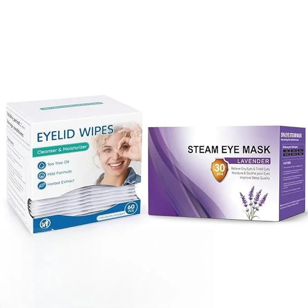 60 Packs Eyelid Cleansing Wipes for Dry Eye & Blepharitis + 30 Packs Steam Eye Masks Lanvender - Product Image