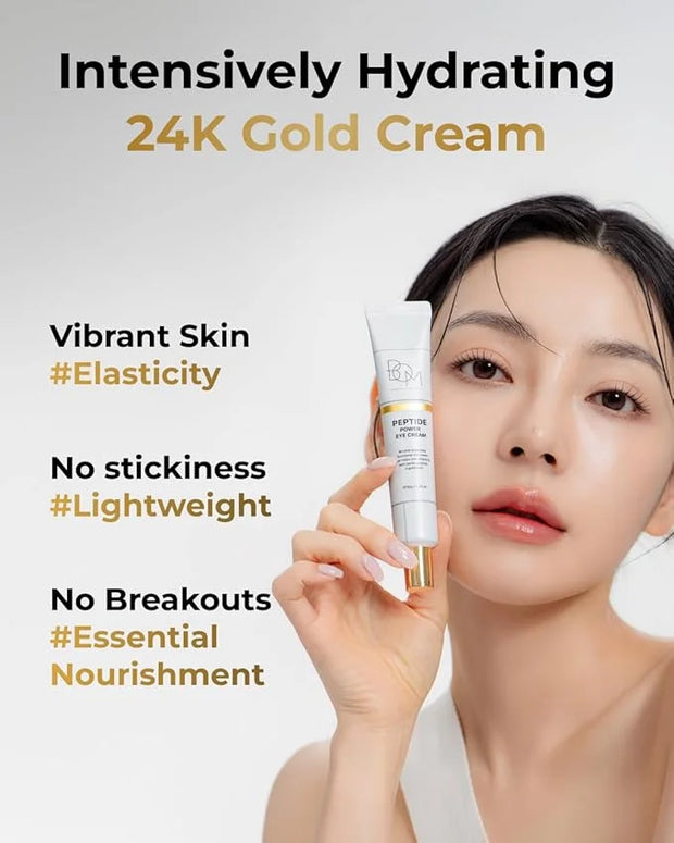 bom COSMETICS Peptide Power Eye Cream 1.05 Fl Oz, Penta-Peptide and 99% Pure Gold Lightweight Eye Cream for Skin Collagen ...