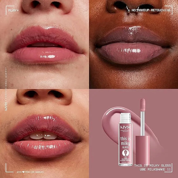 NYX PROFESSIONAL MAKEUP This Is Milky Gloss, Lip Gloss with 12 Hour Hydration, Vegan - Ube Milkshake (Mauve Purple) - Prod...