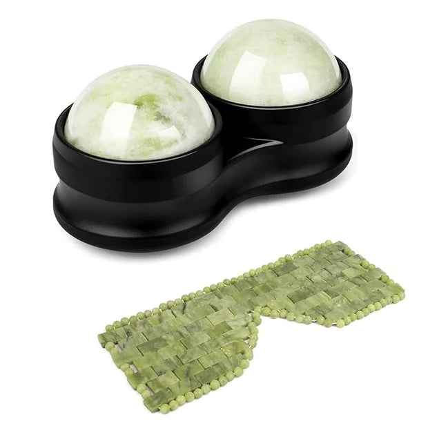 Jade Eye Mask&Weighted Roller Massage Ball - Double Ball Massage Tool for Reliefs Muscle Pain - Product Image