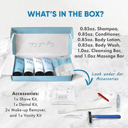 H2O Therapy Amenity & Accessory Kit | 0.85 oz Travel Size Shampoo, Conditioner, Lotion, Body Wash, Massage Bar, Cleansing ...