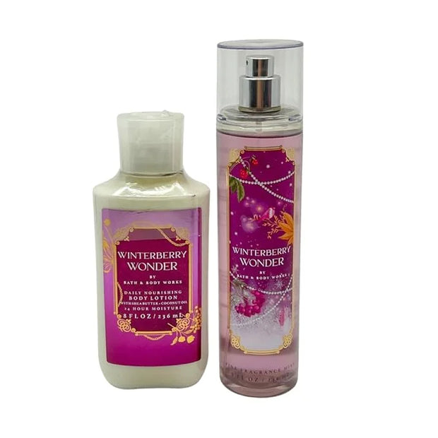 Bath & Body Works WINTERBERRY WONDER 2pc bundle - Fine Fragrace Mist & Body Lotion - Gift set with a Red Bow for Holidays ...