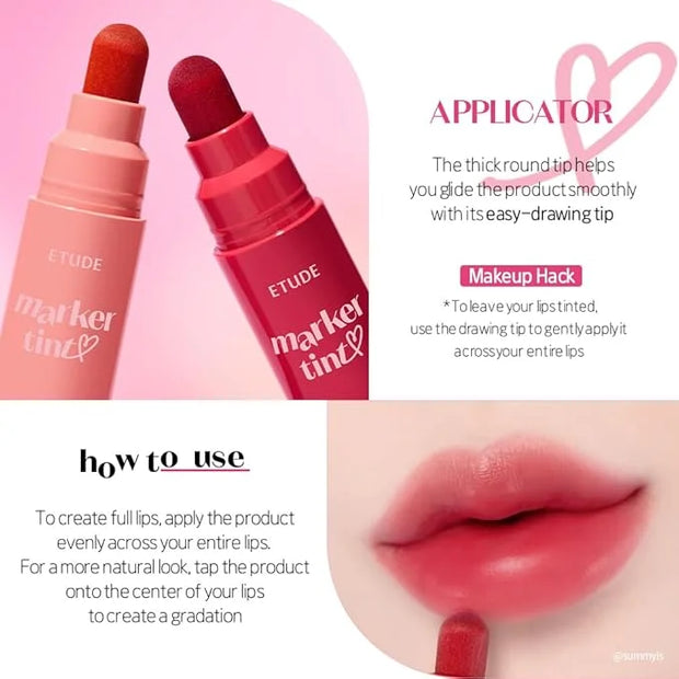 ETUDE Dear Darling Marker Tint #1 Raspberry Pop (5g) | Hydrating & Long Lasting Lip Stain | High Pigmented Lip Maker with ...