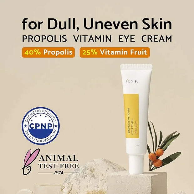 IUNIK Propolis Vitamin C Face & Eye Cream with Vegetable Oil, Idebenone 1.01 Fl Oz Dullness Dark Circles Puffiness Smooths...