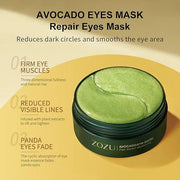 MOND'SUB Premium Under-Eye Mask with Collagen and Hyaluronic Acid for Dark Circles, Puffiness, and Eye Bags - Avocado Mois...