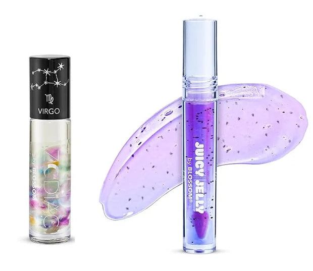 Blossom Juicy Jelly Moisturizing Lip Care Fruit Flavored Nourishing Lip Oil + Zodiac Sign Vanilla Scented Roll On Lip Glos...